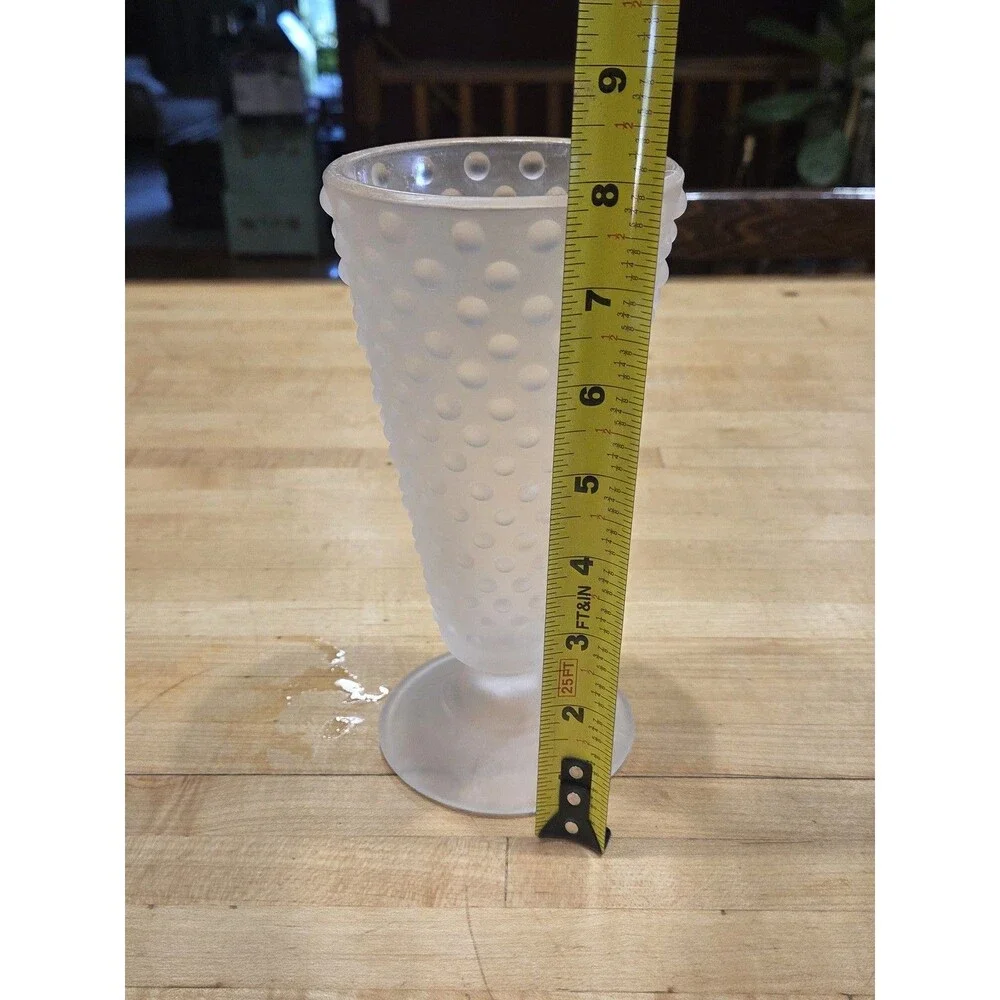 Vintage Indiana Glass Clear Satin Frosted Hobnail Footed Tumbler Vase 8 in